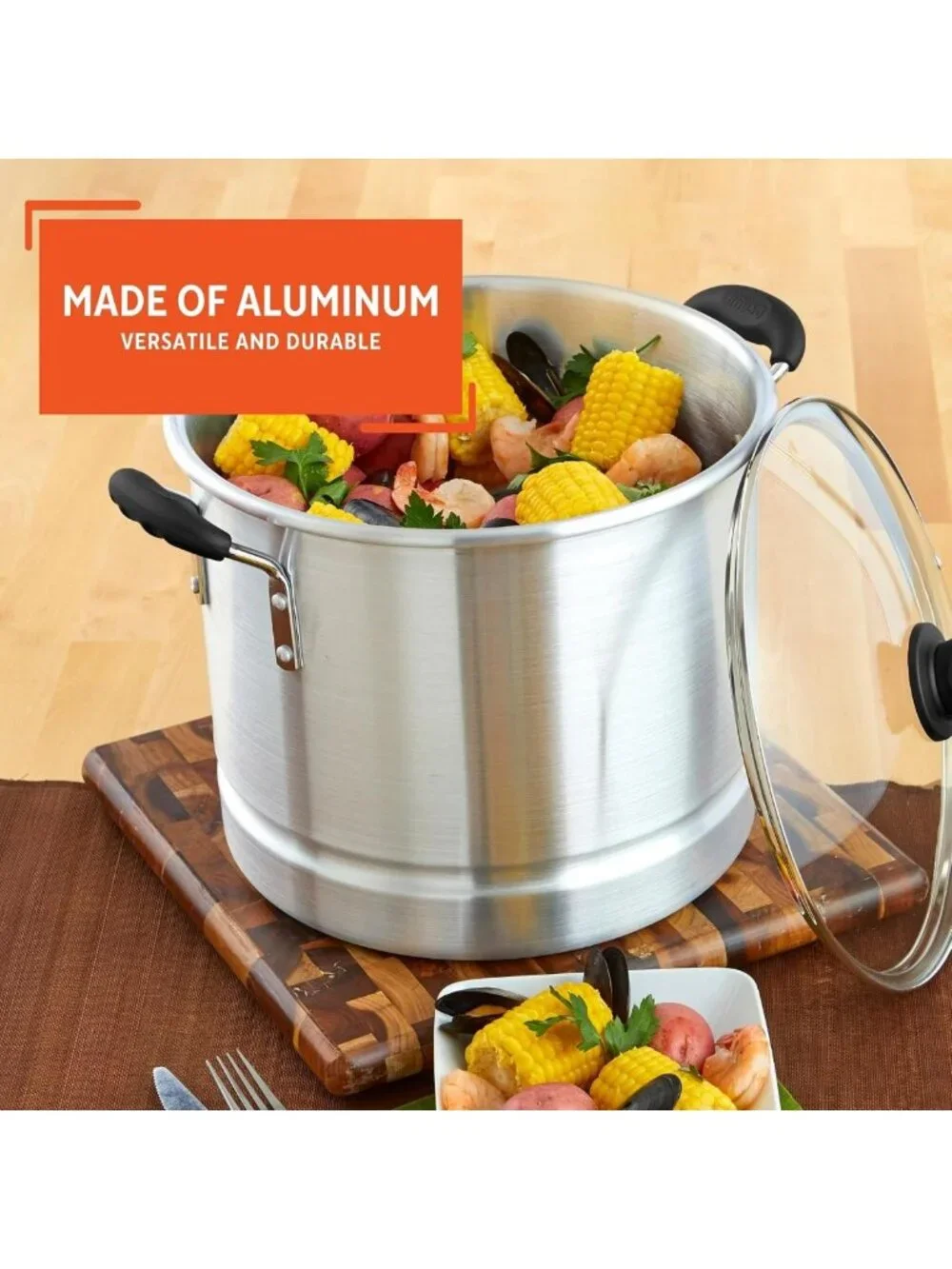 20-Quart Silver Steamer with Glass Lid | Perfect for Tamales, Lobster & More